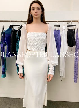 【国现】Danielle Guizio SS新白色一字肩短款上衣/长款半身裙