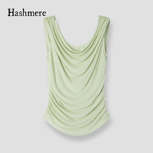 Hashmere 26SS 果绿色正反两穿醋酸荡领无袖上衣黑色气质慵懒背心