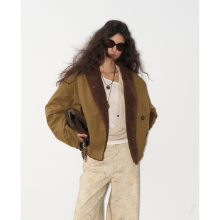 新款 25秋冬季 LAND 深绿色翻毛领斜搭扣外套