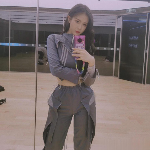 memejuicy双色线条剪裁工装裤