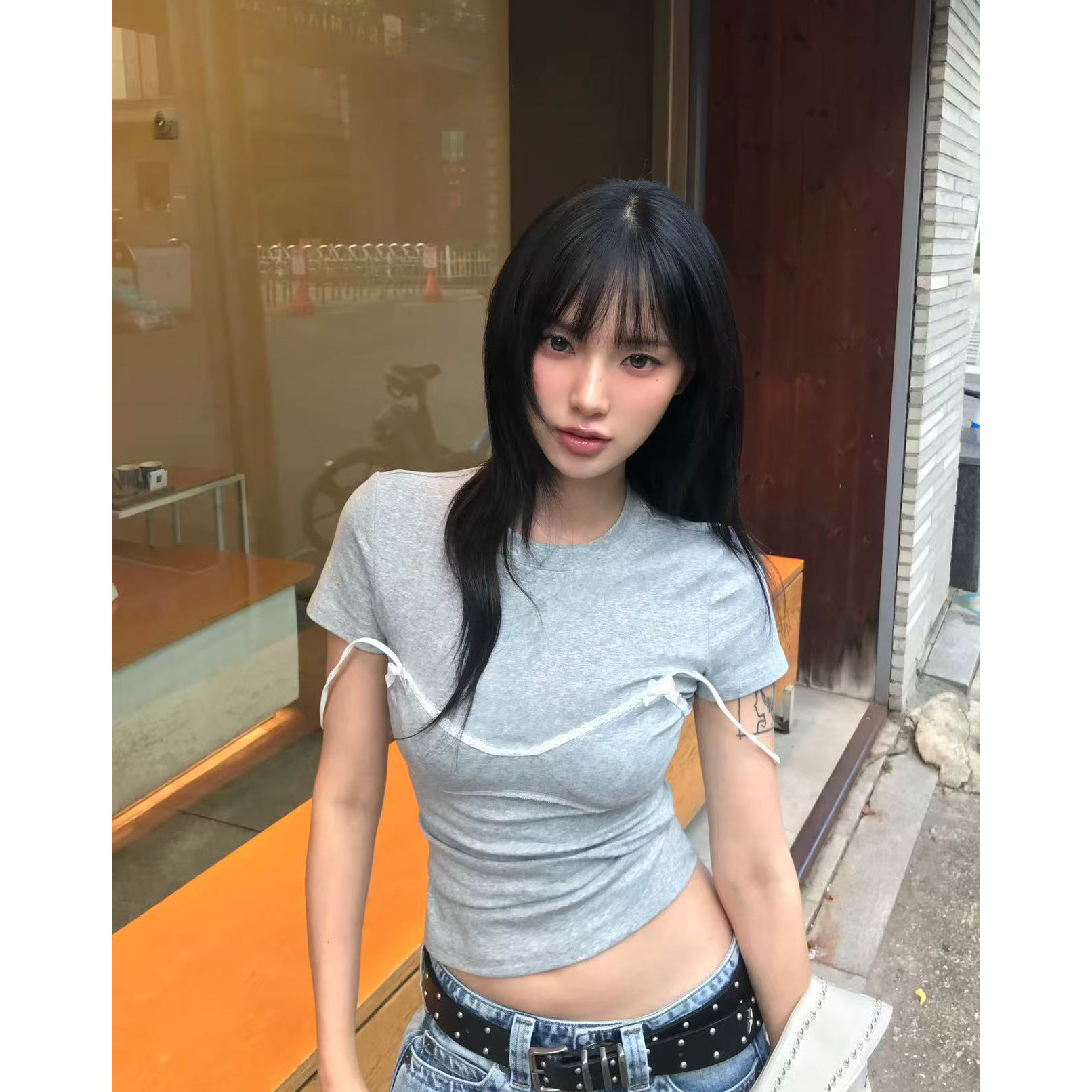 MARKGONG 26AW 流行设计感碎花复古假两件T恤短袖图片