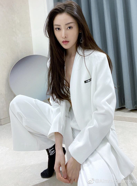 Aimme sparrow白色logo西装束腿两穿裤套装