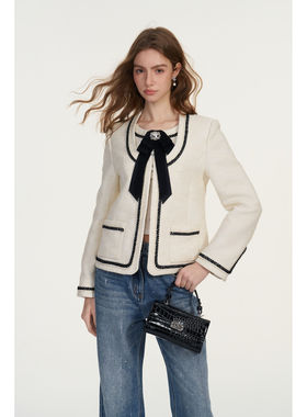 Diana Vevina 2026SS 小香风撞黑蝴蝶结外套烟花烫钻直筒牛仔裤