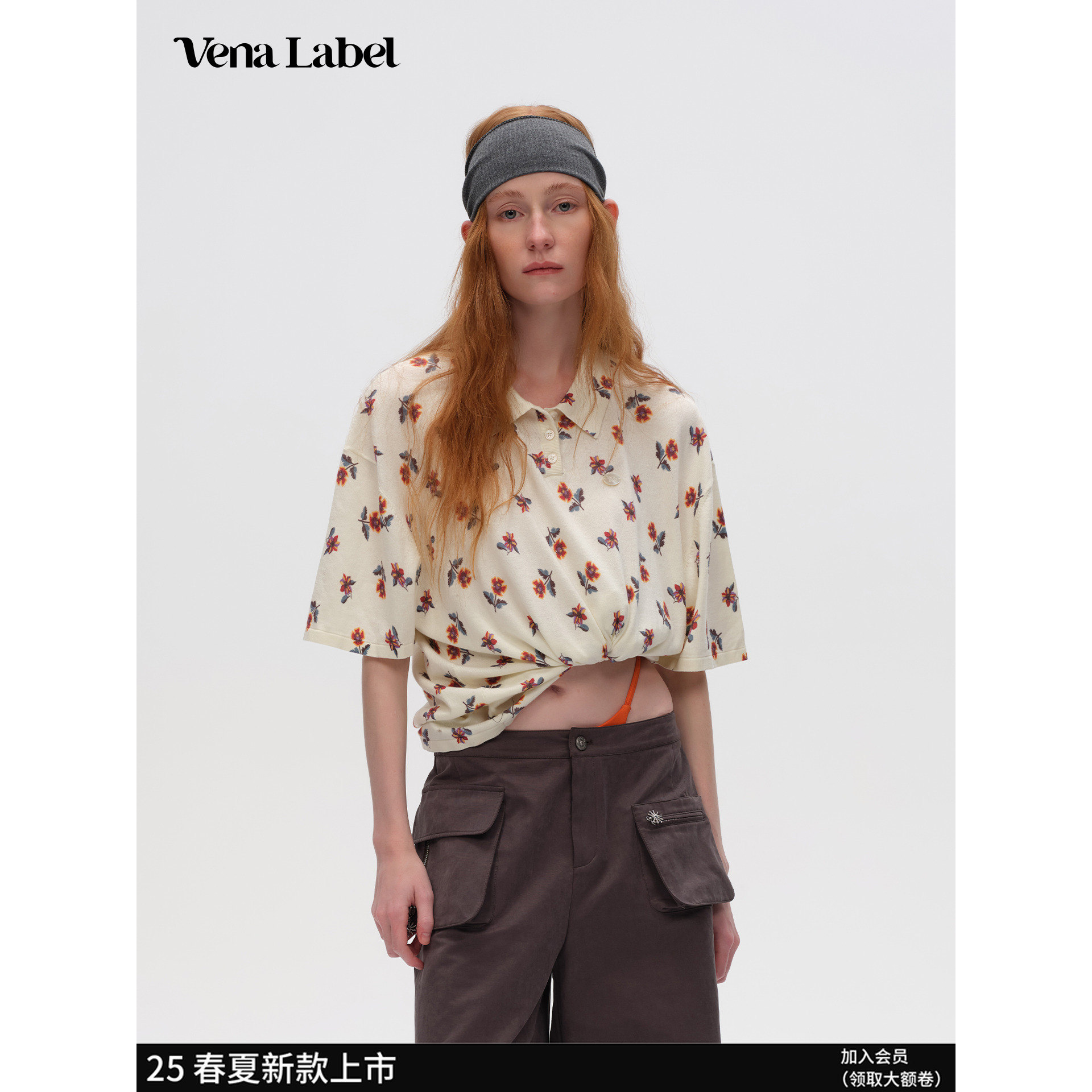 Vena Label 25PF新款 碎花印花长款宽松POLO衫短袖T恤设计感