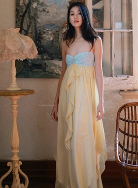 MOOD X MIURA 25SS 黄色雪纺海星钻饰露背连衣裙