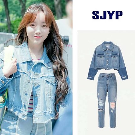 【清货折XSS】SJYP 秋拼接牛仔夹克上衣/破洞长裤/拼接牛仔半裙女