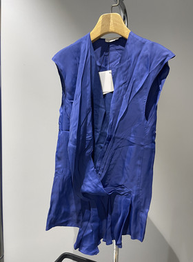 清货折 XS scanlan theodore蓝色缎面高级感无袖上衣