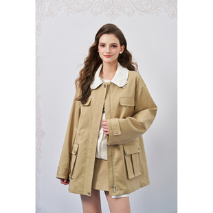 卡其色可拆卸蕾丝领工装 26SS新款 外套 Quarters Three