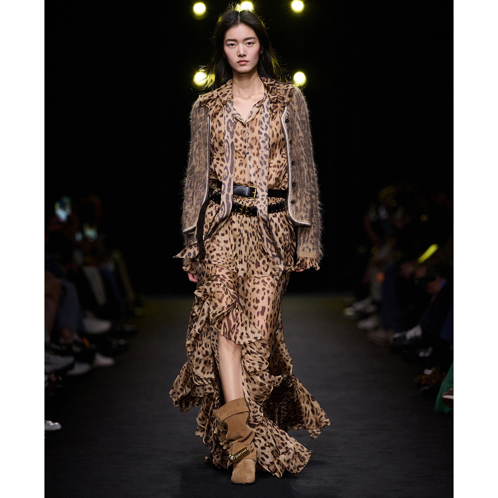 XU ZHI 26AW 荷叶边装饰不对称豹纹印花真丝半裙 木兰官方授权