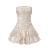 Nana Jacqueline 金银纱蝴蝶结连衣裙千金公主真丝短裙圣诞战袍