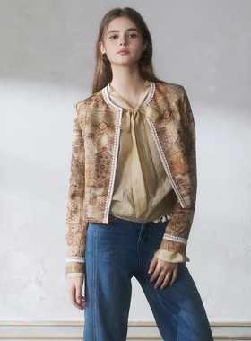 GUO JINGYI 26SS 金丝波伊姆宽松长袖花边外套 复古蓝牛仔裤