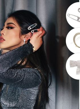 买手店The oceanes 2J银色闪钻蝴蝶结一字夹别针青蛙扣发夹饰