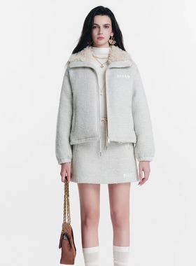Diana Vevina 25AW  灰色拼毛领鹅绒羽绒服 小香风半裙