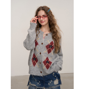 毛衣磨破假两件牛仔裤 Cloud 菱格主义开衫 25AW Season