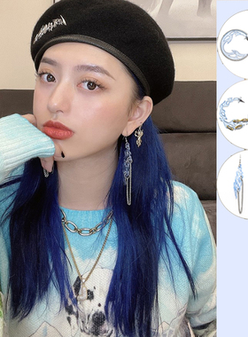 【清货折链条款】设计师LOST GENERAL亚克力蓝色火焰链条闪钻耳环