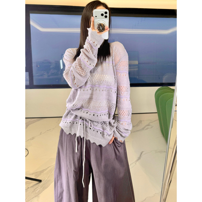 SHELLE ARTISTE宽松随性撞色钩花套头衫一起跳舞吧弯刀裤