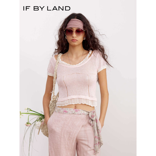 IF BY LAND2026春夏新品棉麻假两件镂空吊带短袖圆领针织衫上衣女