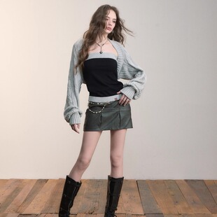 VIAPITTI 25AW 简约短款麻花针织开衫 拼接撞色针织抹胸上衣