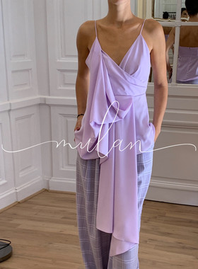 【清货折】ACLER年春夏新款淡紫色垂感设计V领吊带上衣女