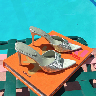 缎面羊皮轻奢施华洛烫钻90mm 女新款 Nana Jacqueline尖头高跟鞋