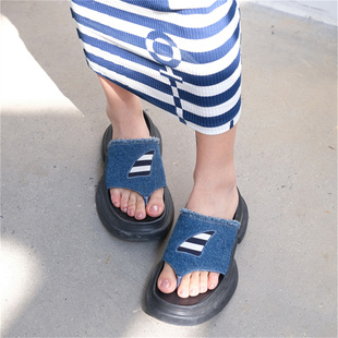 【清货折39】deepmoss 春夏 蓝白条纹厚底拖鞋 高级百搭