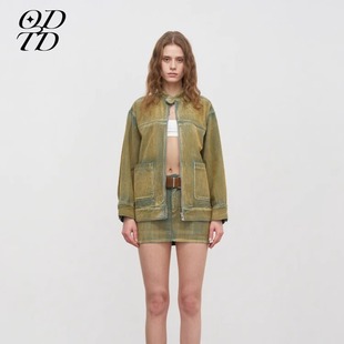 新款 ODTD25秋季 牛仔灯芯绒夹克长外套包臀短裙套装 设计师女装