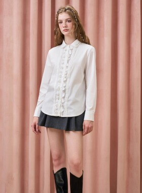 Three Quarters 25AW 白色木耳边娃娃领气质百搭长衬衫