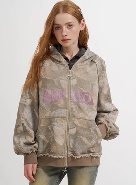 SOFITTE 25AW秋季 树叶纹迷彩印花烫钻连帽卫衣