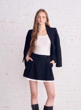 Aimme sparrow25FW 黑色V领西服黑色纽扣白边百褶裙