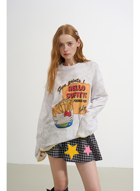 SOFITTE 25AW秋季  做旧闪片趣味薯条涂鸦长袖T恤