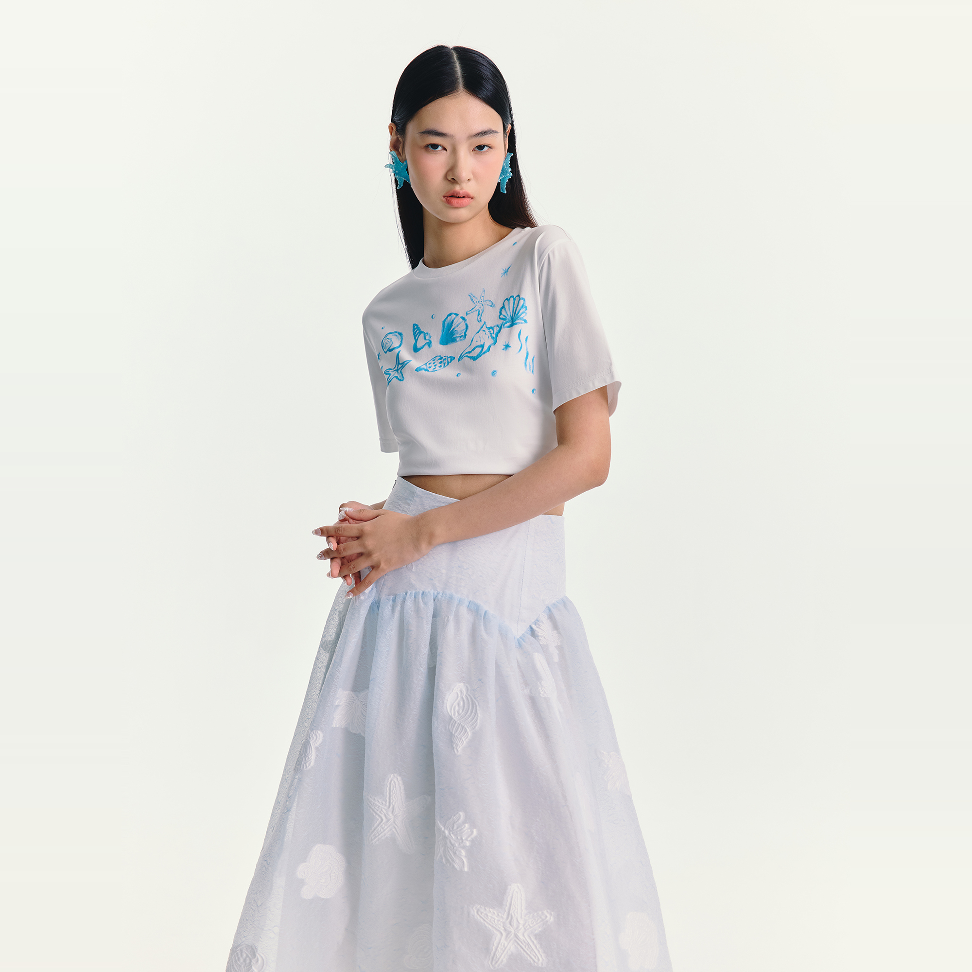 ESTER HSU 25SS 手绘纯棉T恤 提花半身裙