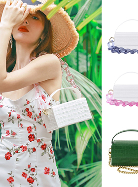 【国现】迪拜lafshar 新款白色压花方形鳄鱼包网红中东包包