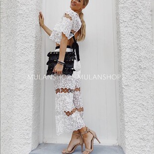 【清货折裤S】澳洲设计师品牌Premonition白色蕾丝镂空百搭阔腿裤