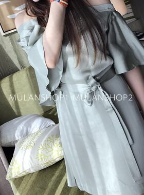 买手店【清货折】MLM 一字肩清新腰带连衣裙