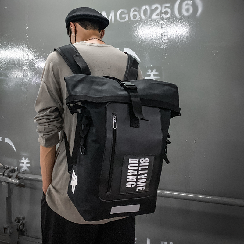 吉业重工双肩包男工装卷边防盗背包个性潮牌旅行登山包大容量书包