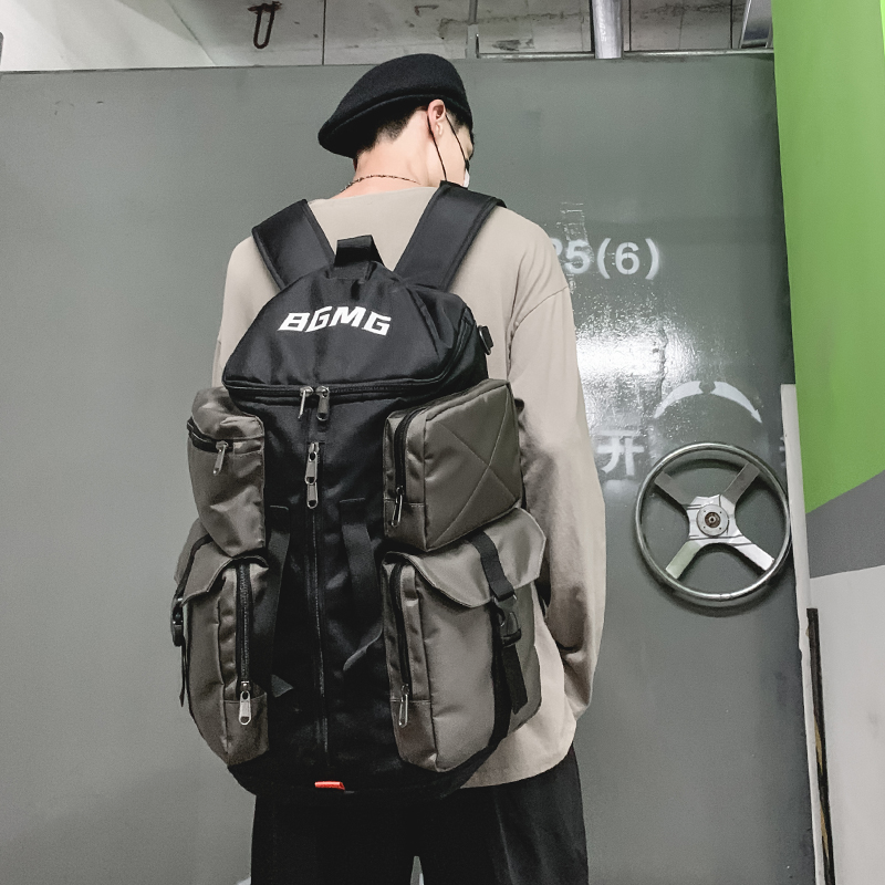 背包男双肩包大容量潮户外休闲帆布超大防水登山包男士短途旅行包