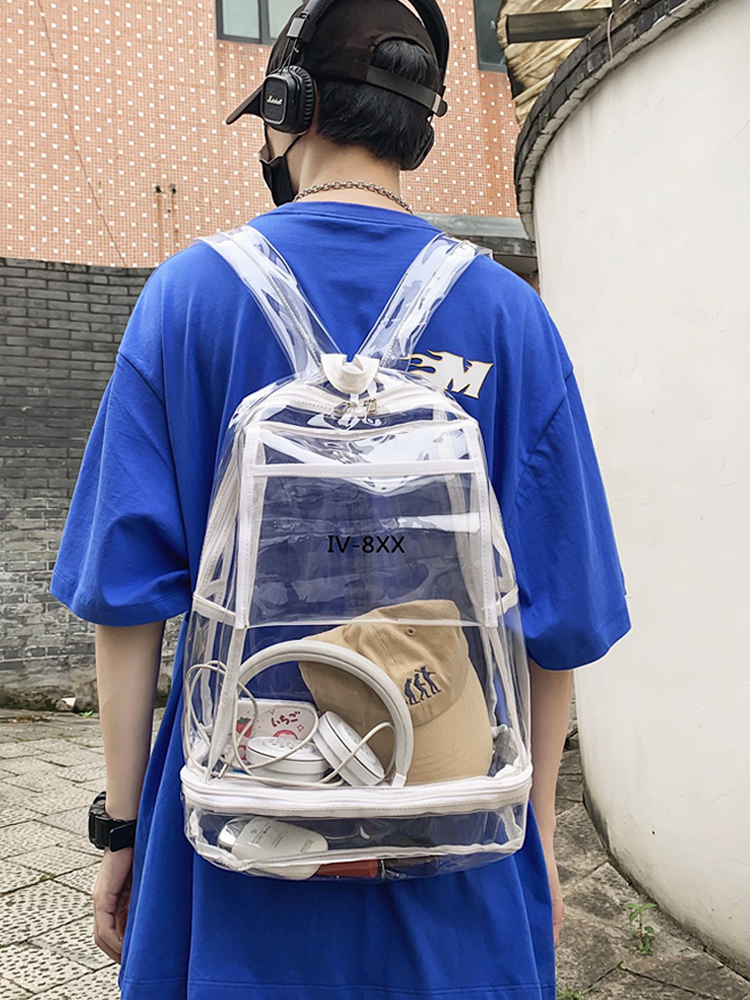 透明双肩包男塑料 pvc果冻背包大容量运动书包沙滩防水游泳收纳包