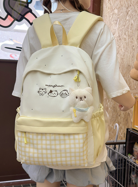 儿童书包小学生三到六年级女可爱小猫黄色轻便减负背包格子双肩包