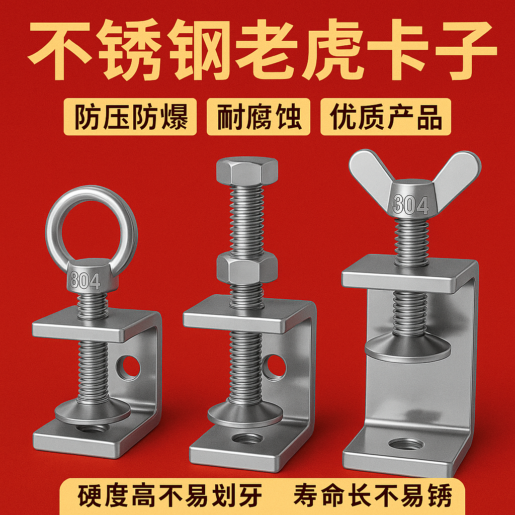 304不锈钢老虎夹子 U型夹管卡 C型夹 钢管方形固定夹具卡扣夹紧器