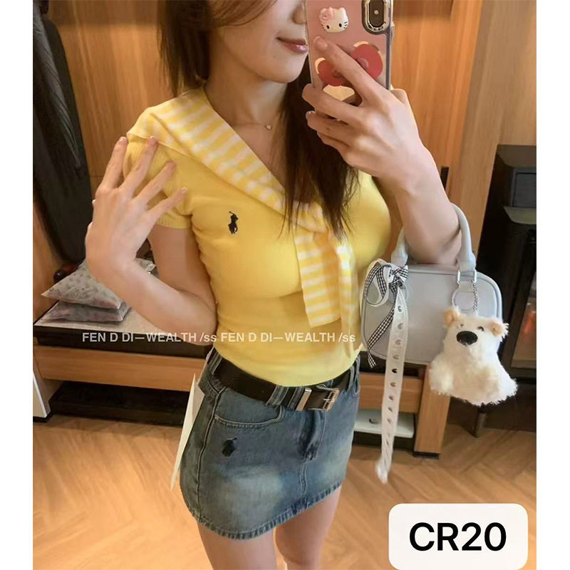 甜妹少女款针织毛织短袖马标气质优雅休闲舒适简约高级感工厂