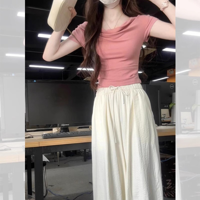 掐腰小飞袖短款夏季修身法式露肩