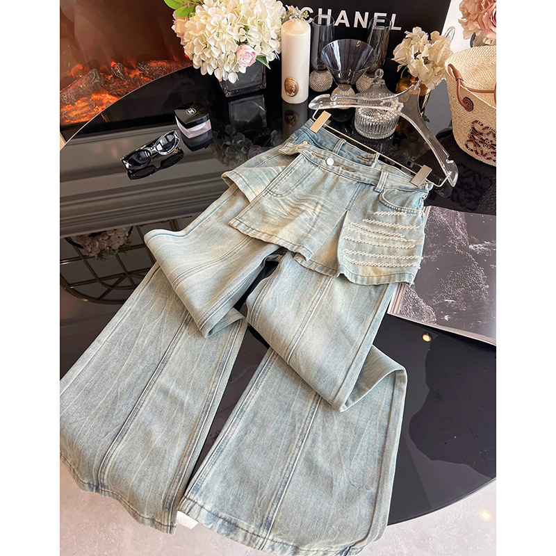 晶巴茵阔腿裤长裤钉珠高腰设计感