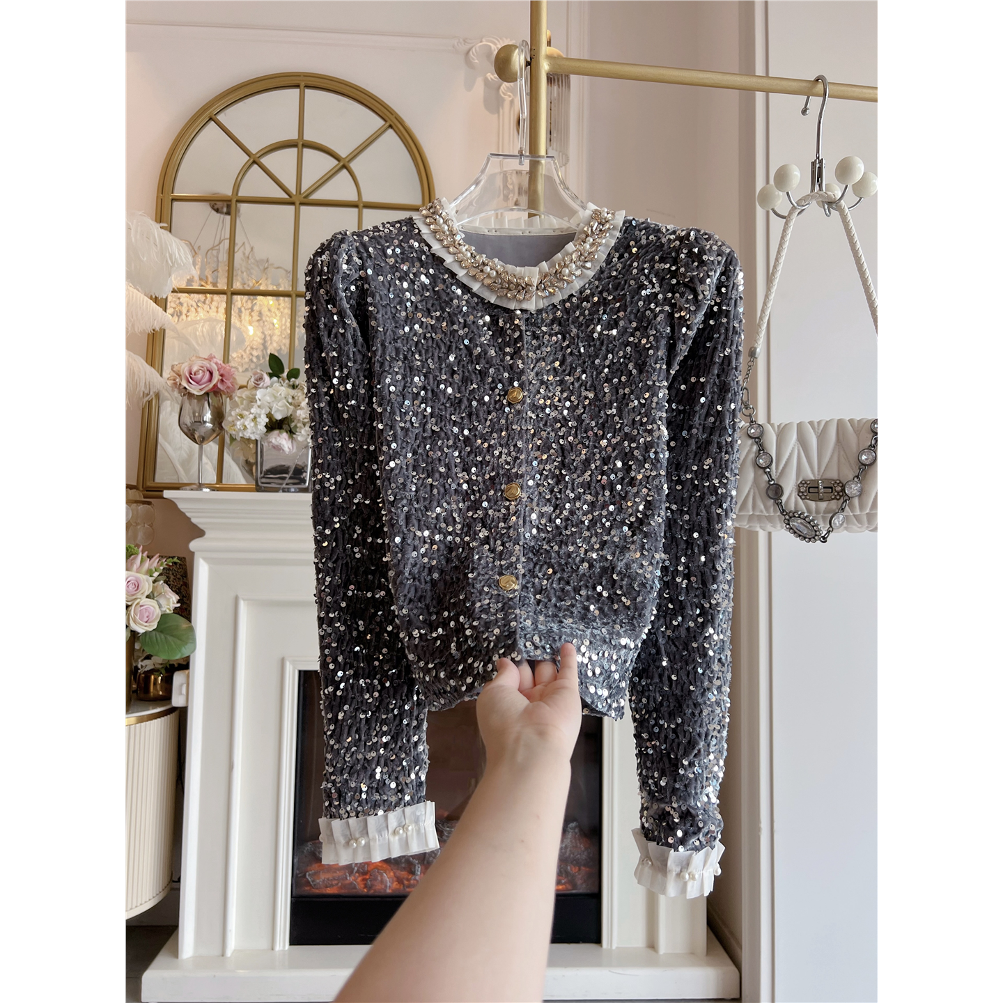 小香风2025年秋冬新款亮片衬衫