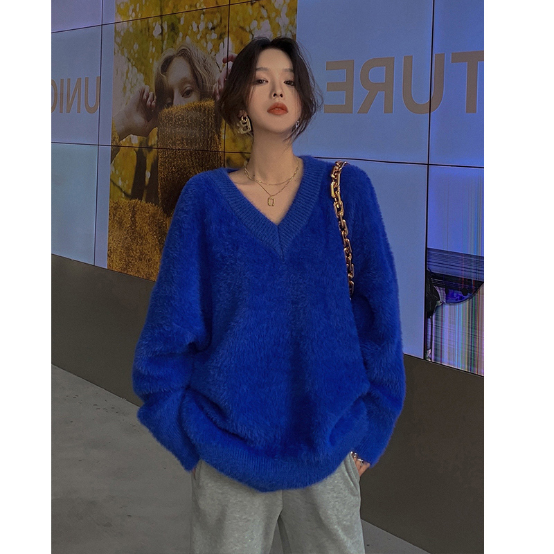 Autumn and winter Explosive money Klein V-neck thickening Easy Lazy Sweater Western style Exorcism keep warm sweater coatin the Women's clothing/Boutique , Sweaters  category - from Buy2taobao.com to provide professional Taobao agent buy service
