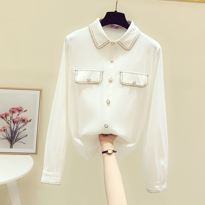 法式高品质白色雪纺春秋长袖衬衫