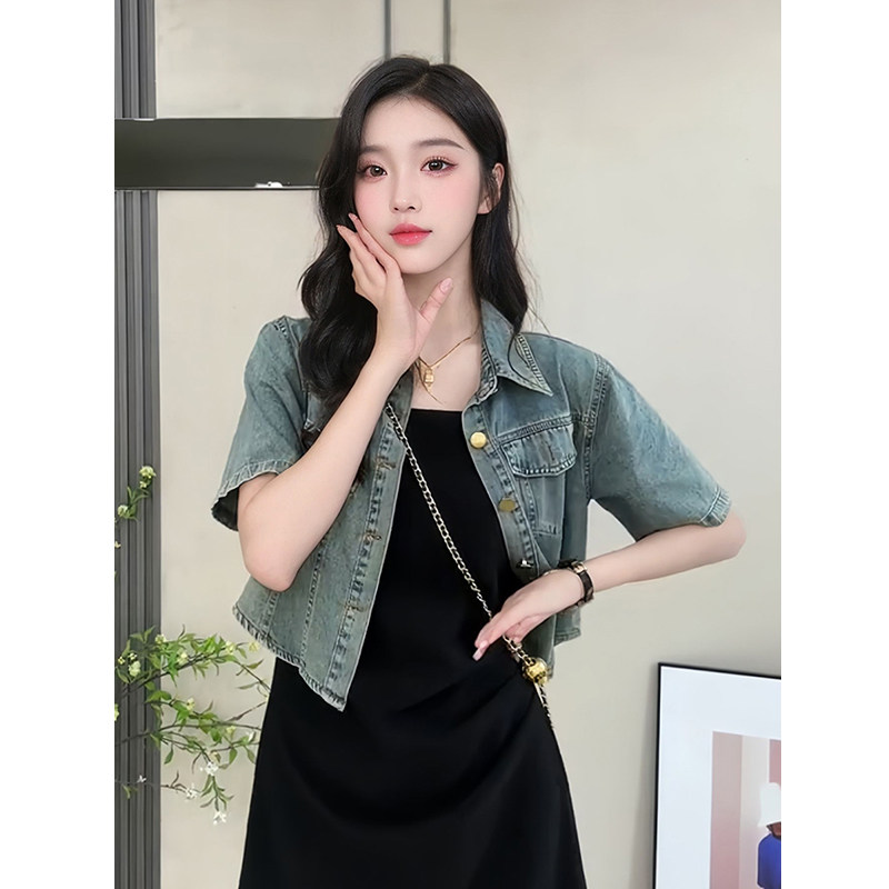 夏季薄款复古百搭牛仔短外套女图片
