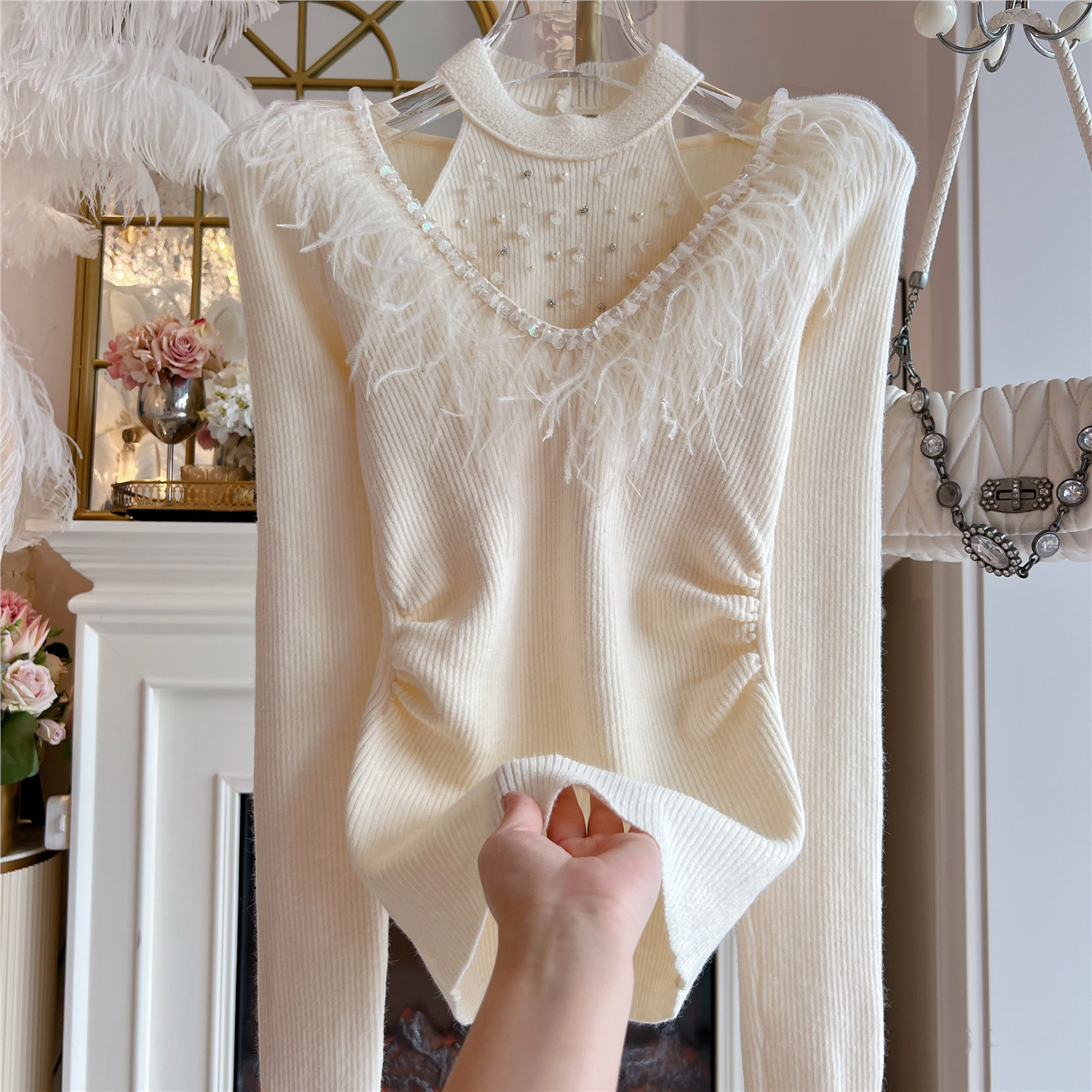 纯欲风性感挂脖针织衫上衣女