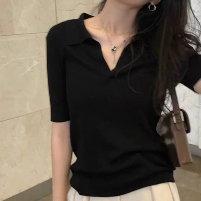 黑色锁骨上衣女夏季修身设计感潮