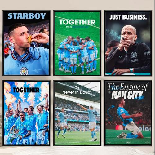 曼城挂画相框装饰画福登哈兰德