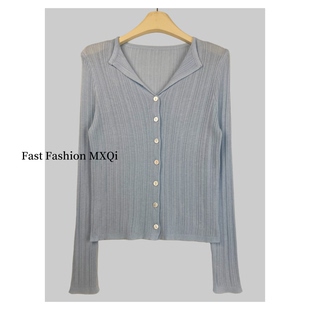 2026春秋新款灰色法式V领针织开衫女简约百搭修身长袖针织上衣